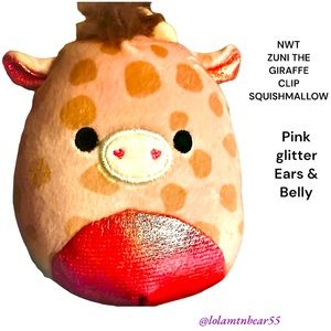 NEW W/TAGS FIRST TO MARKET ZUNI THE GIRAFFE SQUISHMALLOW CLIP 3” W/PINK GLITTER